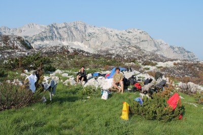 Belongings drying in the sun after heavy rainfall during the night